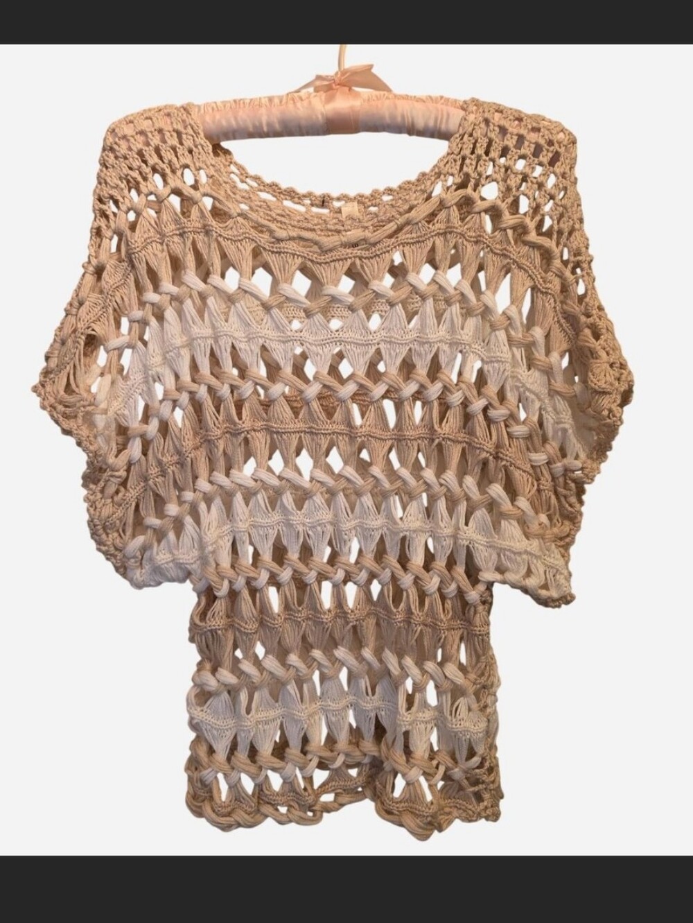 Elan Boutique braided bohemian open-knit Boho Festival Knit in Two-Tone Neutral